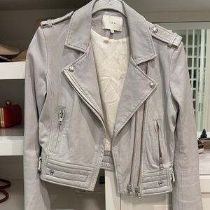 IRO Luisa Gray Leather Moto Jacket